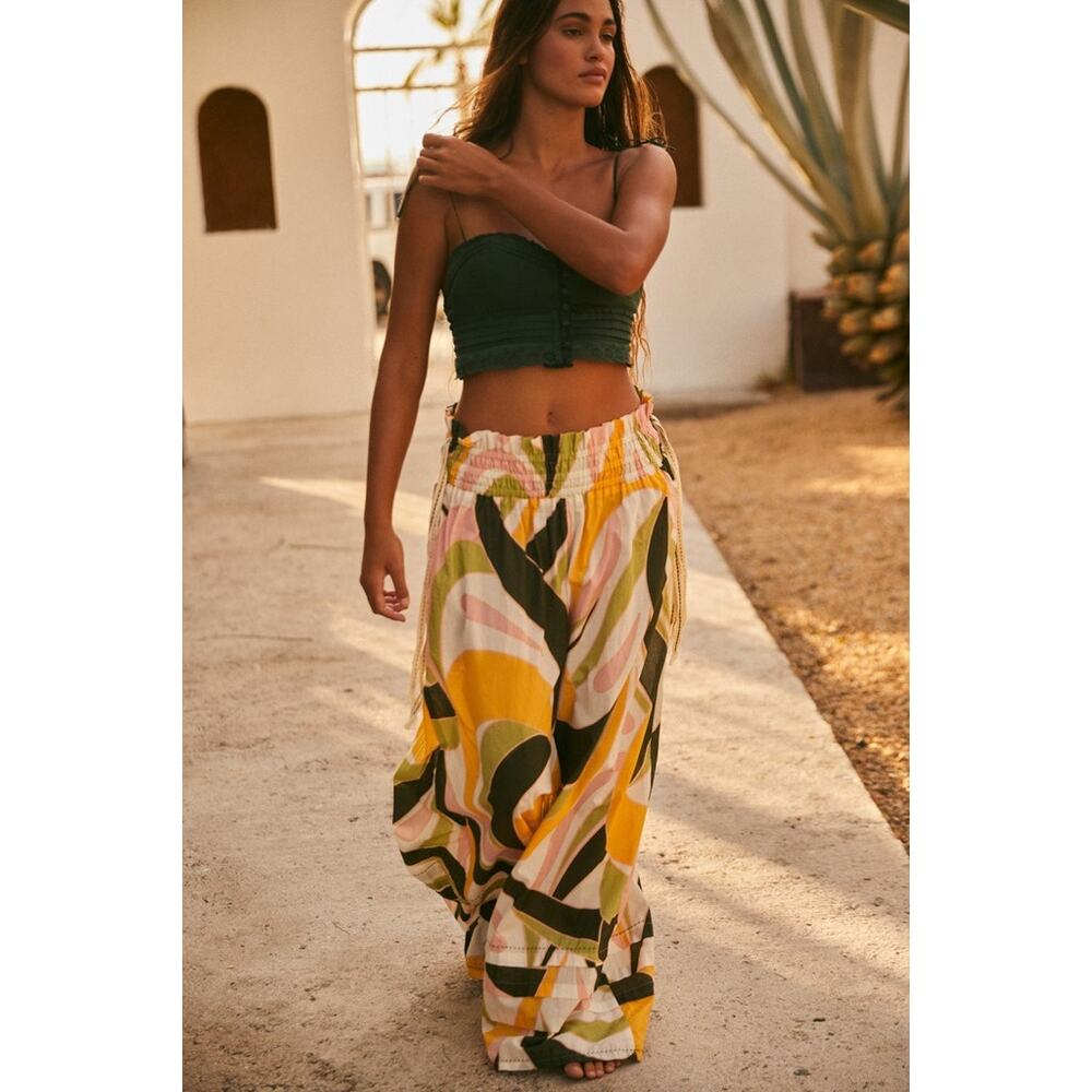 Agua Bendita Pants Palazzo Geometric Print 100% Cotton Size S NWT